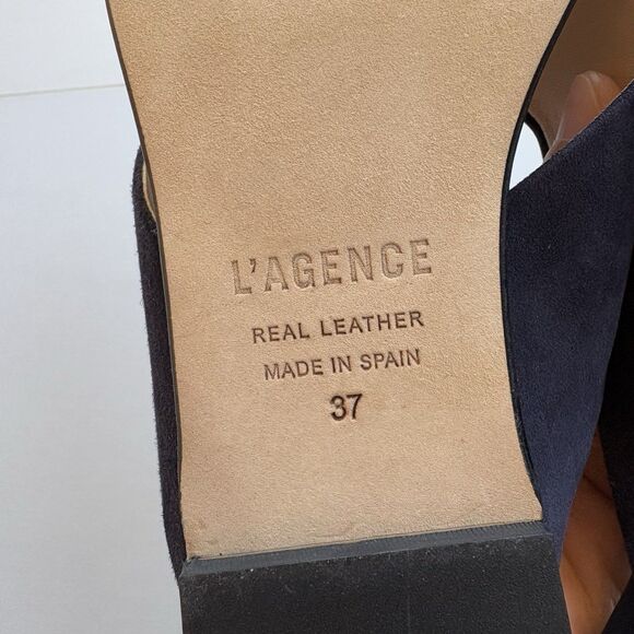 L'AGENCE Camila Slide Sandals Crossover 37 (US 7) Navy Blue Suede Leather Costal - Picture 5 of 9